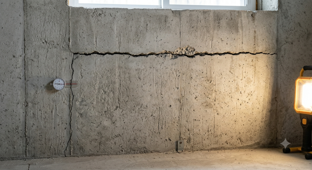 Horizontal crack in concrete basement foundation wall