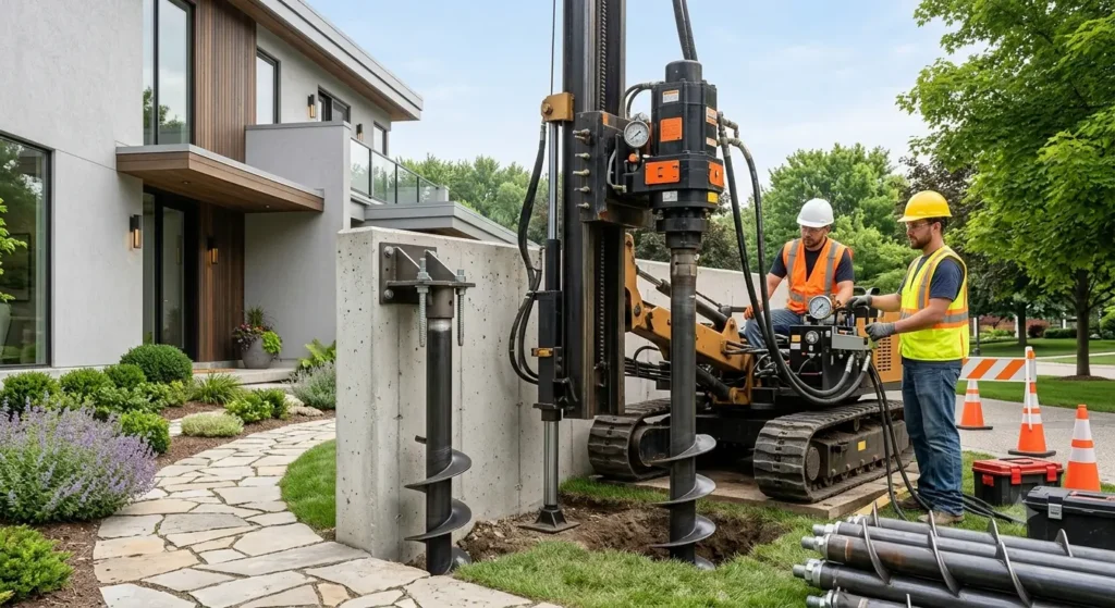 Heavy duty helical piers installed for commercial foundation repair
