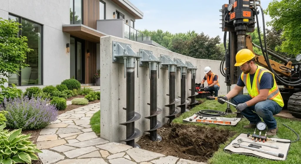 Heavy duty helical piers installed for commercial foundation repair